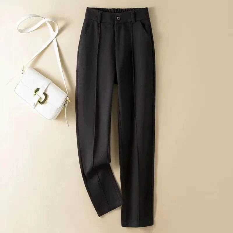 Pantalon en laine pour femme, sarouel droit élégant, polaire, Version coréenne, Blazer chaud, décontracté, collection automne-hiver 2024