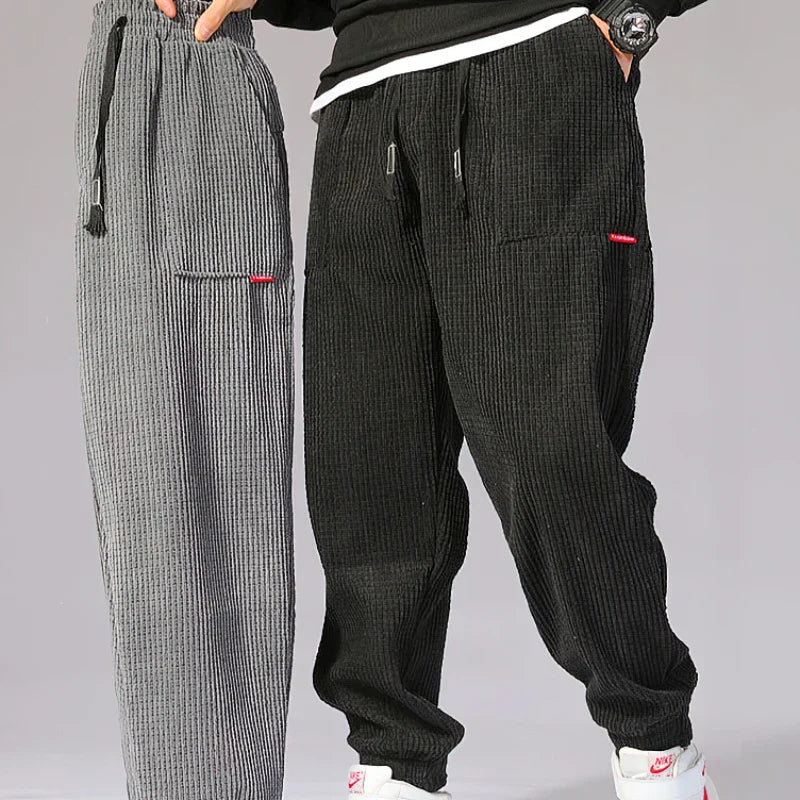 Baggy Corduroy Sweatpants Men Solid Color Casual Autumn Winter Tech Fleece Sport Loose Joggers Harem Pants Male Long Trousers
