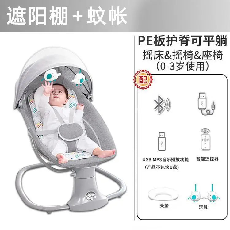 Fauteuil inclinable à bascule pour bébé, musique Bluetooth, chaise à bascule électrique avec télécommande intelligente pour bébé, berceaux confortables pour bébé