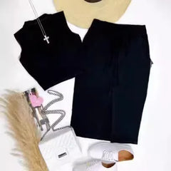 Ensemble jupe pour femmes, ensemble deux pièces, moulant, col rond, sans manches, haut court, jupes mi-longues, épissure taille haute, à lacets