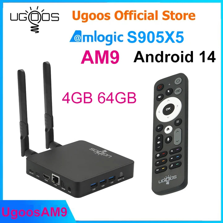 Ugoos AM9 4GB 64GB Smart TV Box Android 14 Amlogic S905X5 Wifi BT5.2 1000M 4K HDR décodeur lecteur multimédia