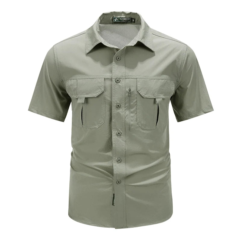 Chemise d'été à manches courtes pour hommes, chemise de travail tactique respirante, hauts d'extérieur décontractés, séchage rapide, multi-poches, chemises Cargo de Camping