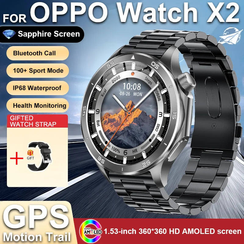 2025 nouveau pour OPPO montre X2 Bluetooth appel Smartwatch AMOLED écran fréquence cardiaque boussole IP68 étanche GPS sport montre intelligente hommes