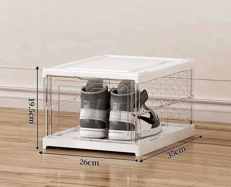 Organisateur de étagères à chaussures pliables pour placard, boîte de rangement de chaussures pliables en plastique, transparente, empilable avec assemblage facile