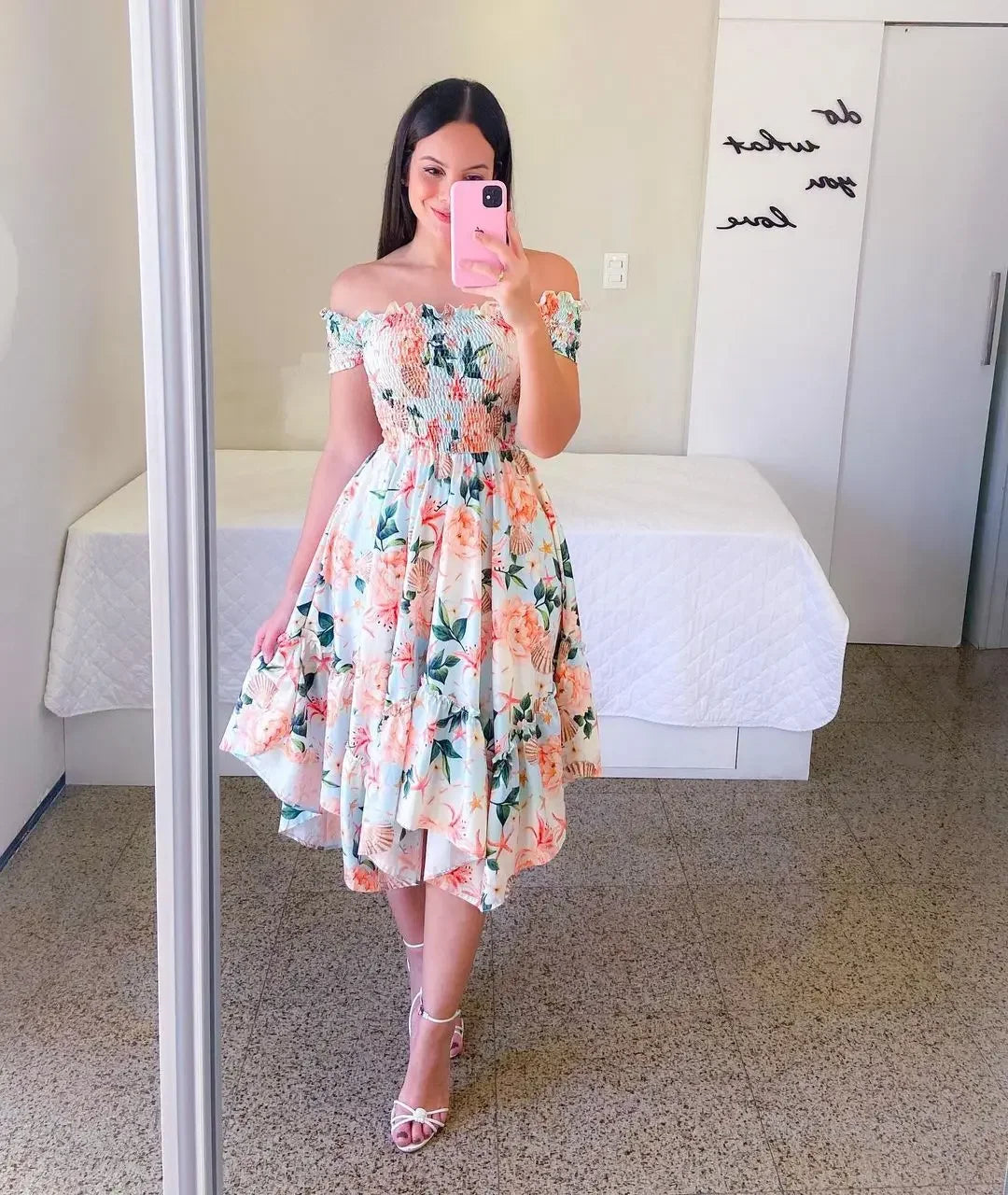 Robes d'été dames Sexy épaules dénudées fleur imprimé robe élégante à manches courtes élastique irrégulière tenue décontractée Vestido De Mujer