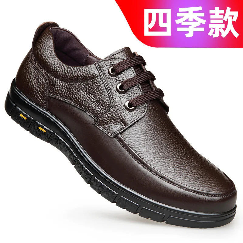 Offre spéciale hommes en cuir véritable chaussures décontractées semelle souple à lacets marque de luxe moyen-âge vieil homme papa mocassins légers chaussures