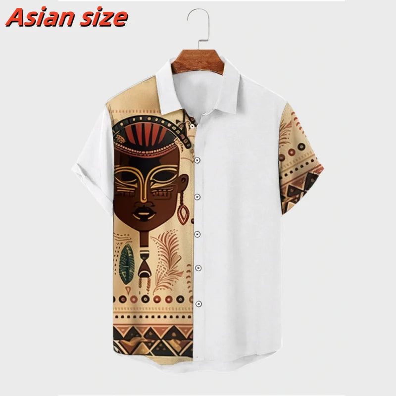 Chemise hawaïenne à motif mystère rétro pour hommes, chemises de plage ethniques imprimées en 3D, décontractées, manches courtes, boutons à revers, chemisiers