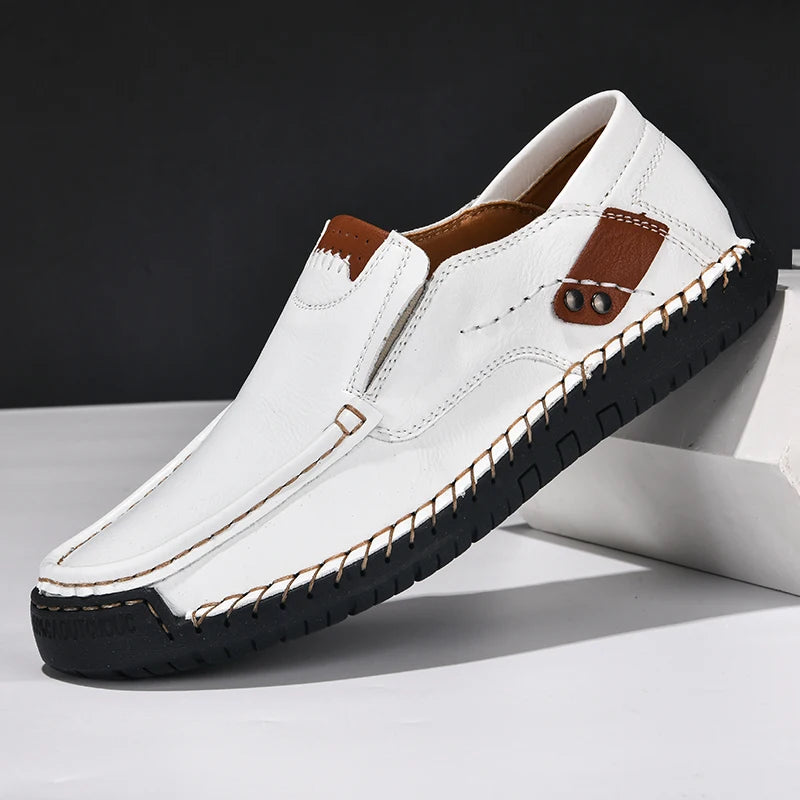 Chaussures en cuir faites à la main pour hommes, mocassins confortables et décontractés à enfiler, mocassins plats, chaussures de marche, livraison directe