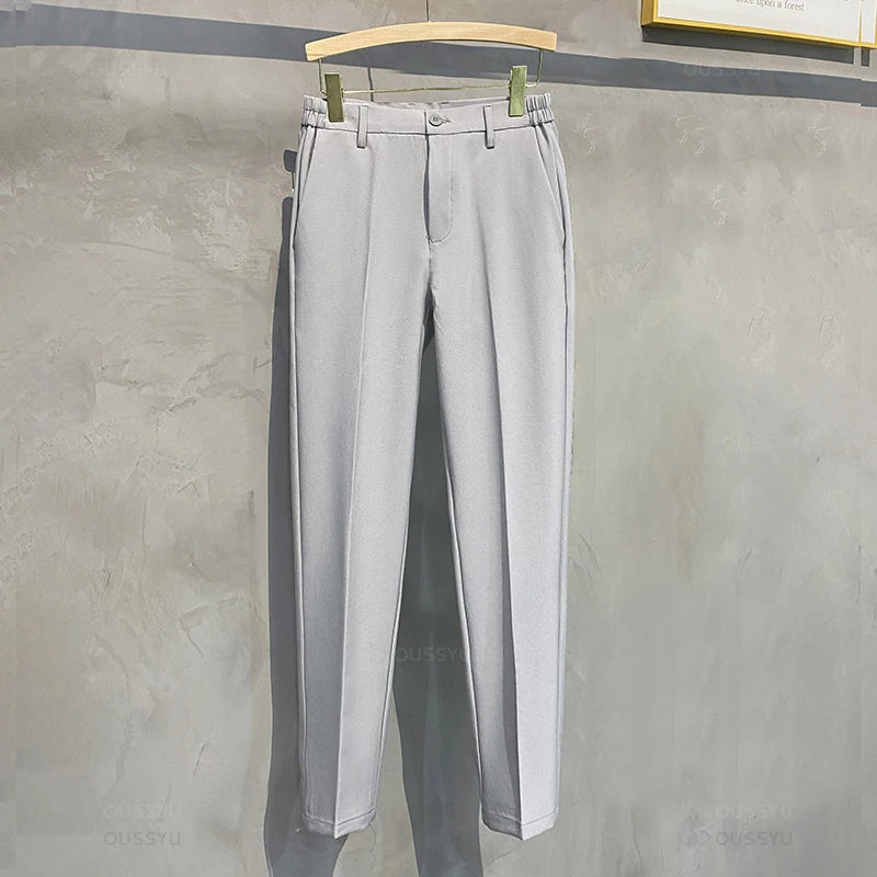 2025 printemps hommes pantalons décontractés costume pantalon coupe ajustée travail taille élastique Jogging affaires pantalon mâle noir grande taille 40 42