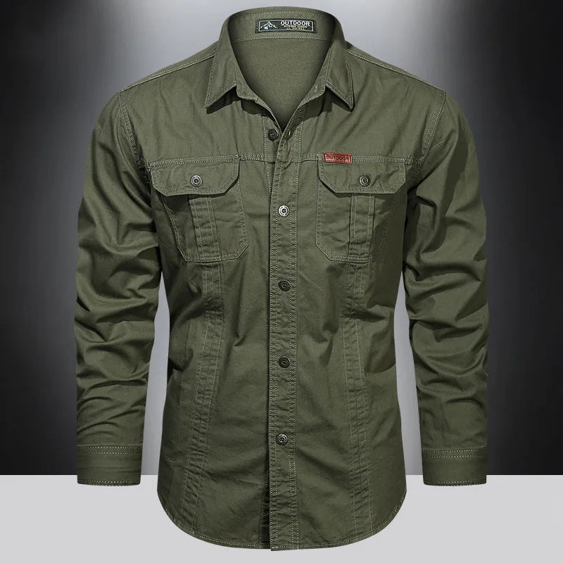 Chemise Cargo à manches longues pour hommes, chemises décontractées en coton, de haute qualité, surchemise militaire, vêtements de marque, chemisiers noirs 5XL, 2023