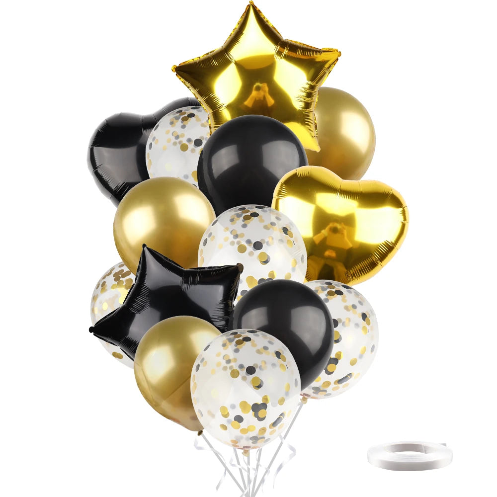 Ballons métalliques en forme d'étoile et de cœur, 14 pièces, ensemble de confettis or rouge bleu rose pour joyeux anniversaire, réception-cadeau pour bébé, mariage