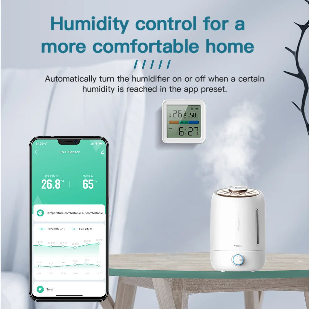 Tuya – capteur de température et d'humidité WIFI, hygromètre, thermomètre, rétro-éclairage pour maison intelligente, prise en charge de la vie intelligente, Assistant Alexa Google