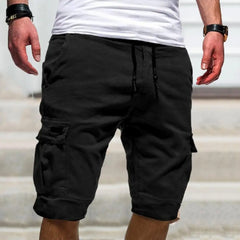 Short Cargo pour hommes, taille moyenne, taille élastique, cordon de serrage, couleur unie, ample, Fitness, multi-poches, Streetwear