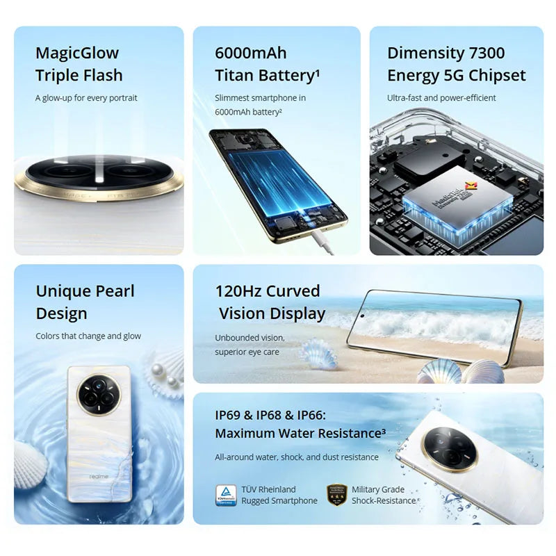 Nouveau téléphone original realme 14 Pro 5G 6.67 "NFC dimension 7300 énergie 8GB RAM 256GB ROM 6000mAh batterie 50MP OIS caméra Smartphone