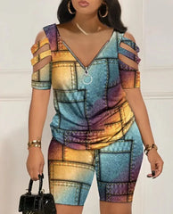 T-shirt et short sexy pour femmes, ensemble 2 pièces, décontracté, à la mode, imprimé adt