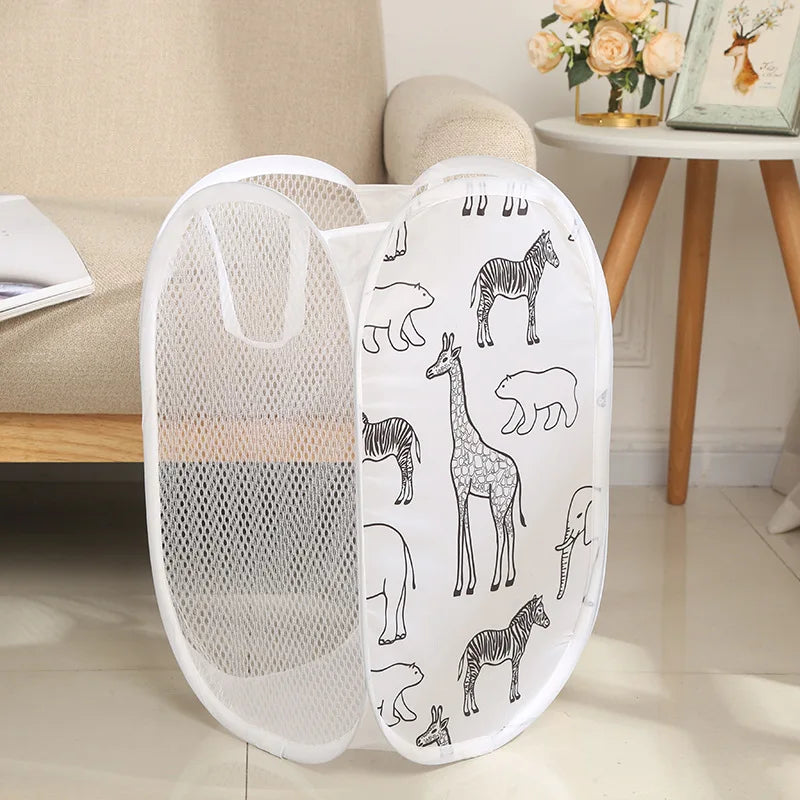 Panier à linge pliable de dessin animé, 1 pièce, panier organisateur de grande capacité pour vêtements sales ménagers, sac en maille en Nylon pour le rangement des jouets