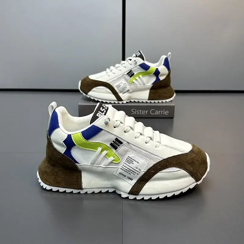 Man Sneakers Summer Mesh Moccasins Lace-up Leather Sports Four Seasons Casual Running Shoes Men's Comfortable Forrest Gump Shoe