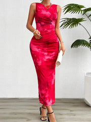 Robe moulante sans manches pour femmes, nouvelle mode imprimée, col rond, amincissante, avec fond fendu, printemps été 2024