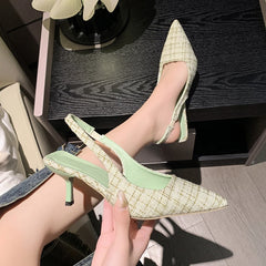 Marque Designer Slingbacks talons hauts pompes femmes pointu bleu bout pointu chaussures de fête été sandales à talons fins chaussures à talons hauts