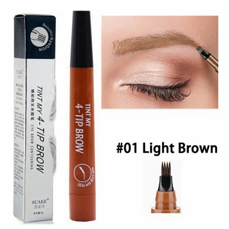 Crayon à sourcils liquide imperméable à l'eau, maquillage longue durée, cosmétique, crayon à sourcils à microlames, 4 points