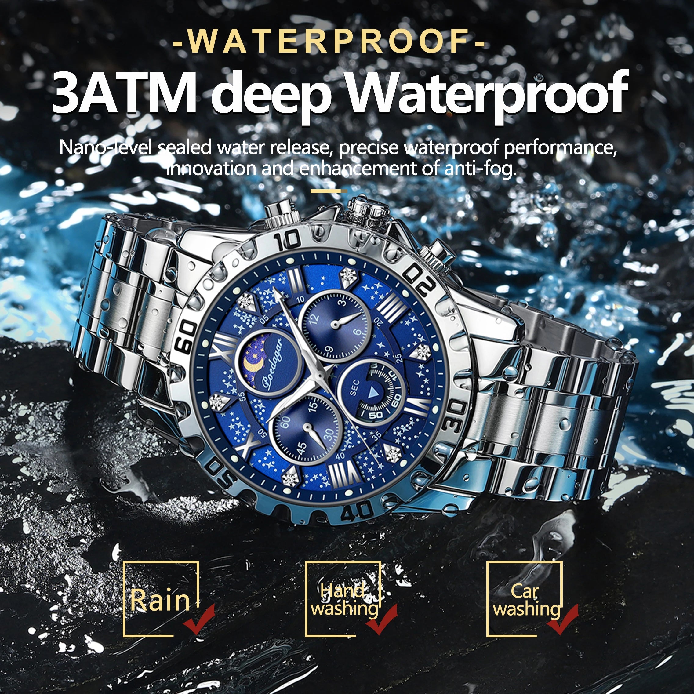POEDAGAR Montre de luxe pour homme quartz sport hommes montre étanche lumineux en acier inoxydable chronographe montres pour hommes horloge Reloj