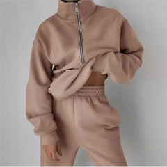 Ensemble de survêtement élégant automne et hiver, nouvelle mode, confortable, chaud, fermeture éclair, ensembles deux pièces pour le sport, vêtements décontractés pour femmes