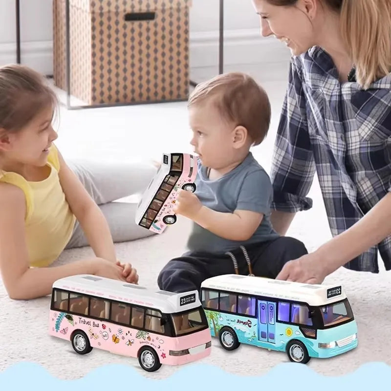 Enfants son lumière Tour Bus scolaire modèle garçon fille jouet moulé sous pression en métal petites voitures Bus de ville alimenté par Friction jouer jouets cadeau