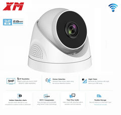 Caméra IP Wifi dôme sans fil 2592x1944P 5.0MP, caméra de sécurité à Vision nocturne, caméra de vidéosurveillance P2P avec coupe IR, prend en charge la carte TF