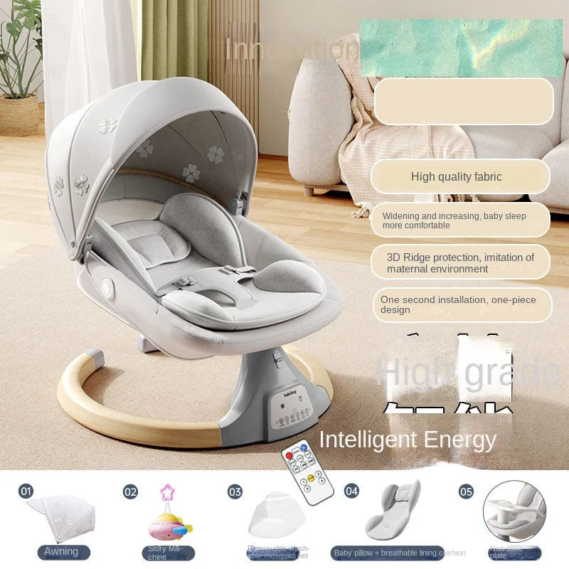 Chaise à bascule électrique pour bébé, berceau pour bébé à dormir, berceau réglable avec plateau à manger, moustiquaire musicale