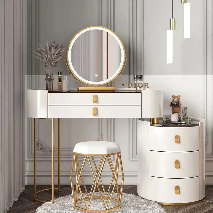 Meuble de chambre à coucher, rangement, chargement sans fil, Bluetooth, commode de maquillage, coiffeuse, Table intelligente avec miroir LED