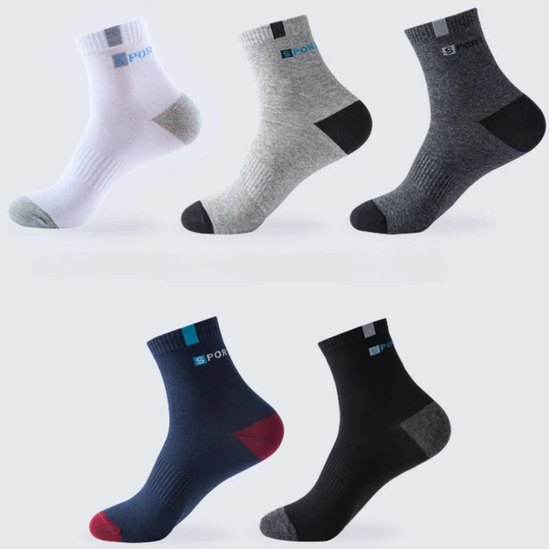 Cotton Sock for Men Sport Breathable Soft Letter Fashion Sneakers High Elastic Middle Tube Stocking Towel Sox Summer Running