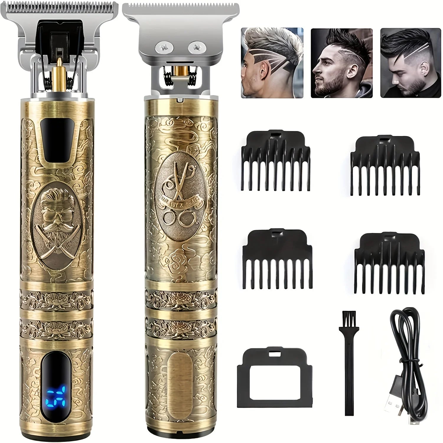 Tondeuse à cheveux électrique avec écran LCD, Machine de coupe de cheveux à tête d'huile, tondeuse à barbe, rasoir USB Rechargeable pour hommes et père