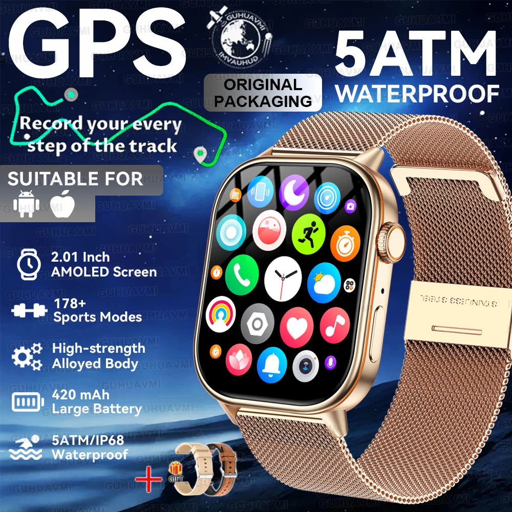 2025 nouveau pour Xiaomi mode sport montre intelligente 2.01 "écran HD GPS boussole IP68 étanche Bluetooth appel santé Tracker montres