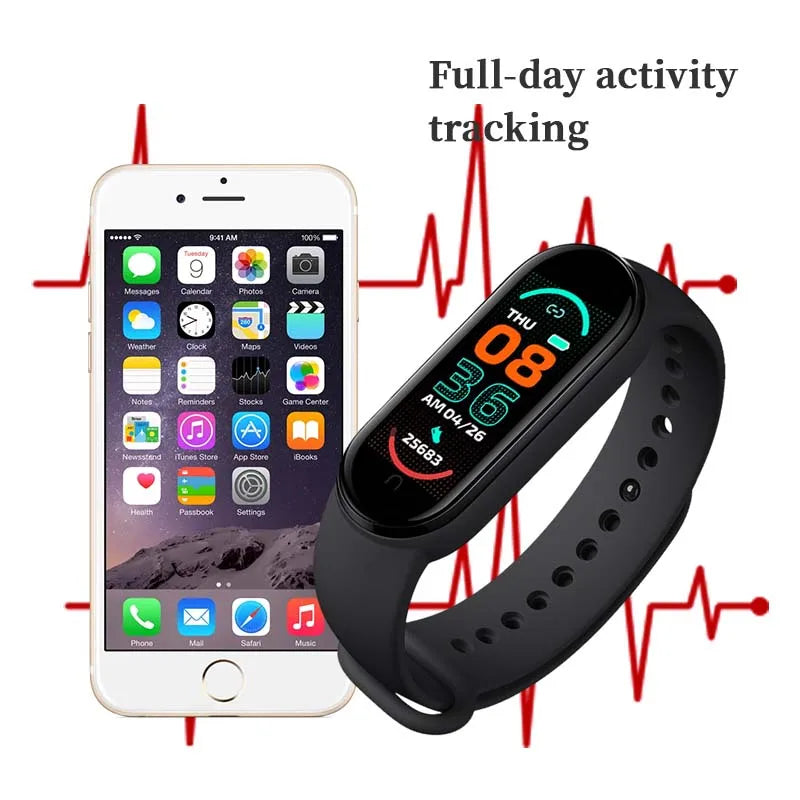 2024 Bracelet Intelligent Multifonction Fréquence Cardiaque Moniteur De Pression Artérielle Étape Musique Surveillance Du Sommeil M6 Montre de Sport Intelligente Fitness