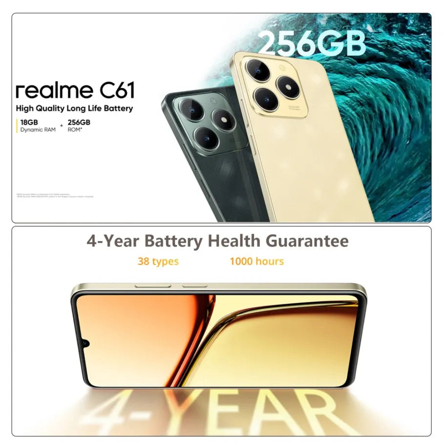 Realme C61 Smartphone 5000mAh batterie 15W SUPERVOOC Charge 50MP AI caméra 90Hz affichage IP54 AI moteur 256GB NFC Version russe