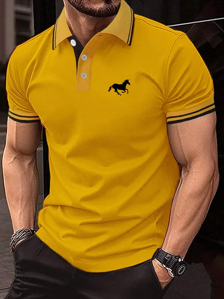 Polo en polyester d’été T-shirt haut de gamme Nouveau à manches courtes Non marquant Décontracté Revers d’affaires mince Homme