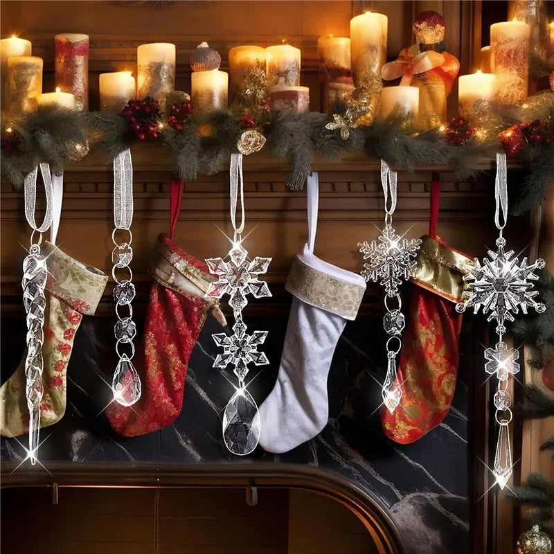 Flocon de neige en acrylique pour décoration de Noël, simulation de glace, arbre de Noël, ornement de confrontation, décorations pour la maison, cadeau de nouvel an, 2024, 2025, 5 pièces, 10 pièces