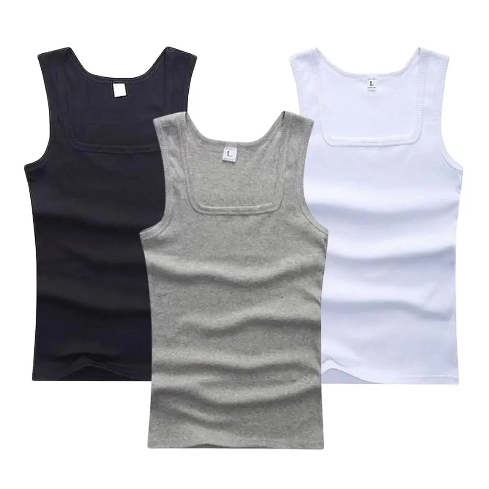 Débardeur élastique Pur coton Sans manches Hommes t-shirt Musculation Fitness T-shirt