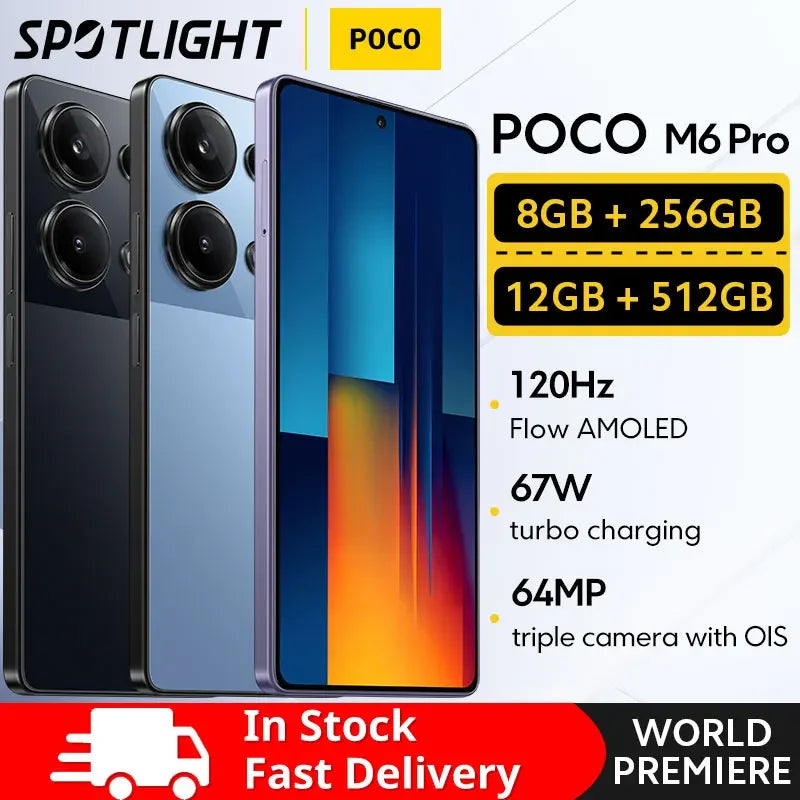 POCO-Smartphone M6 Pro 4G, version globale, Helio G99 Ultra, flux 120Hz, AMOLED, triple caméra 64MP, OIS 67W, développements turbo