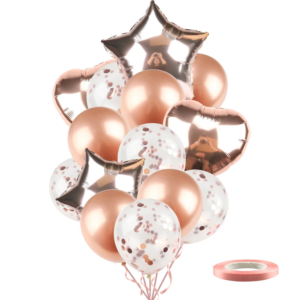 Ballons métalliques en forme d'étoile et de cœur, 14 pièces, ensemble de confettis or rouge bleu rose pour joyeux anniversaire, réception-cadeau pour bébé, mariage