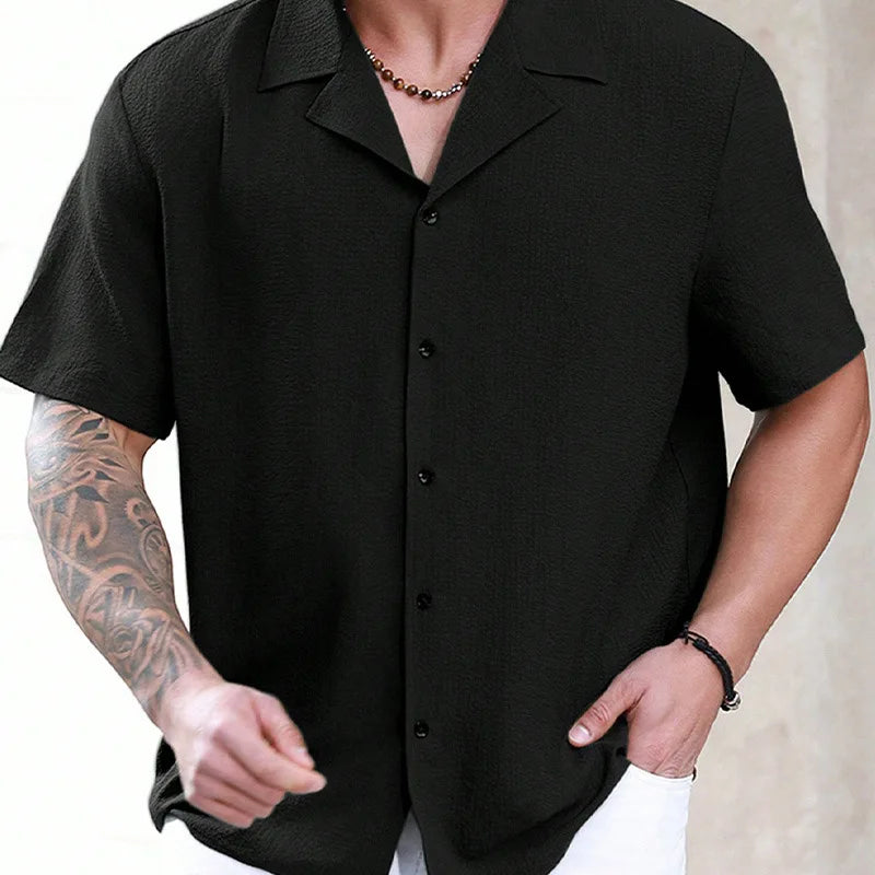 Chemise décontractée fine haut de gamme pour hommes, respirante, résistante aux rides, évacuant l'humidité, avec Texture pour hommes, chemise à manches courtes