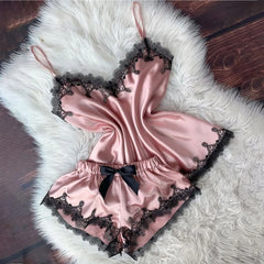 Lingerie Sexy pour femmes, vêtements de nuit, Camisole, short à nœud, hauts à col en v, pyjama en velours, vêtements de nuit, tendance