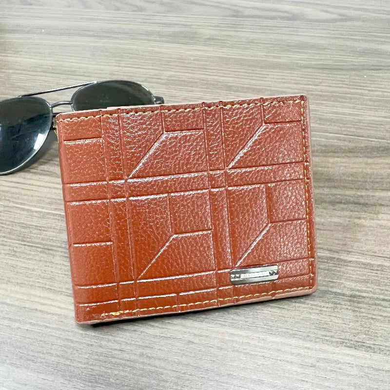New Brand Men'S Wallet Men'S Short Wallet Youth Fashion Plaid Horizontal Soft Leather Wallet Large Capacity Multi Card Wallet