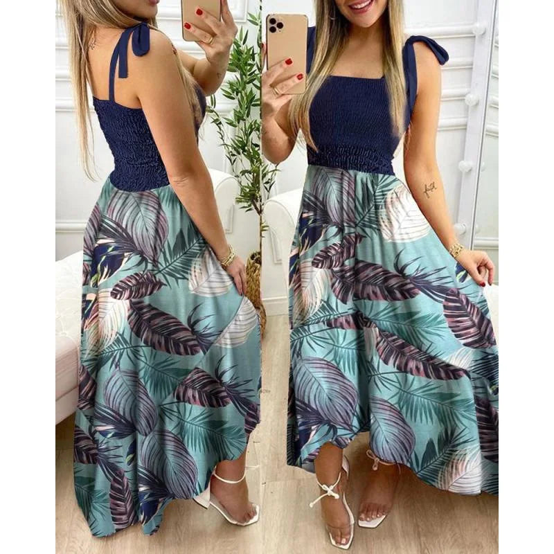 New Sling Stitching Printing Irregular Tube Top Dress In Stock