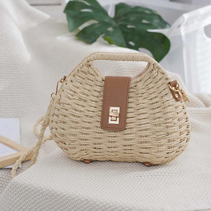 NEW Straw Crossbody Bag Women Elegant Fashion Straw Woven Rattan Bag Straw Rope Crossbody Sling Bag Shoulder Bag Beach Bag