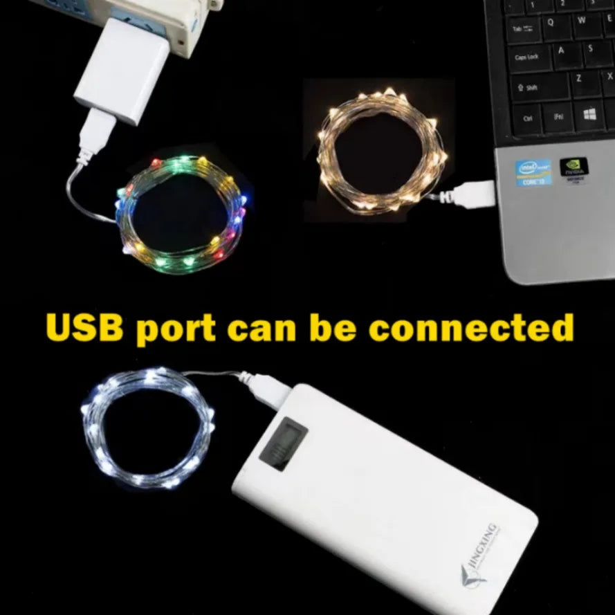 Guirxiété lumineuse LED USB étanche, fil de cuivre et d'argent, lumières dégradées pour Noël, décoration de fête de mariage, 1m, 10m, 20m