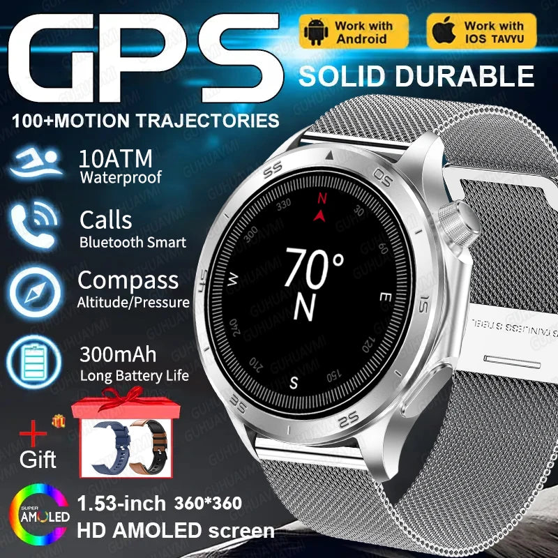 Montre connectée GPS pour hommes, avec boussole, altimètre de pression, étanche IP68, appel Bluetooth, écran AMOLED, nouveau, 2025