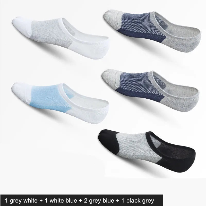 5 Pairs No Show Men Boat Socks Summer Non-Slip Silicone Invisible Cotton Socks Breathable Male Ankle Socks Slippers