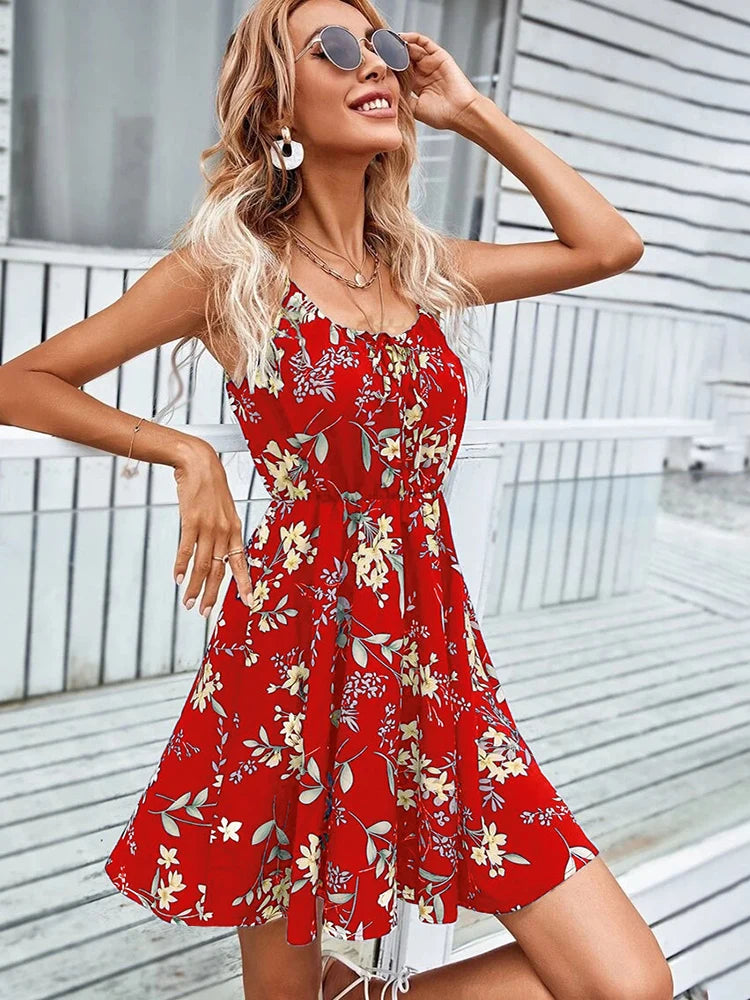 robe sexy femme chic et élégante été,robe courte femme,mode vetement femme 2024,nouveau en robes,robe noir sans manches fleurie,robe dos nu de plage