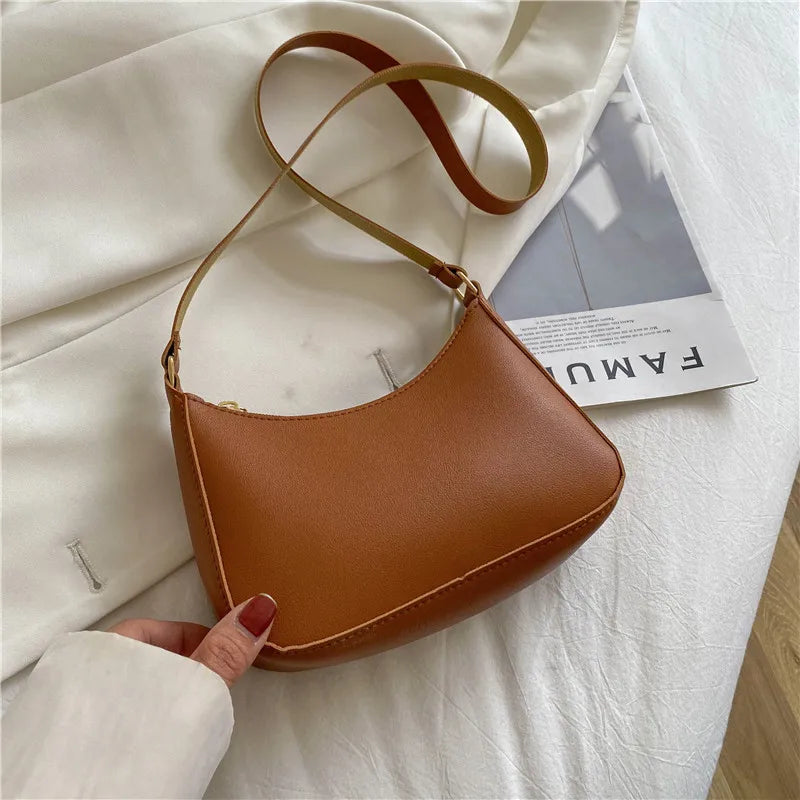 Sacs à main rétro en cuir PU pour femmes, couleur unie, sac à bandoulière sous les bras, sacs à main décontractés de styliste